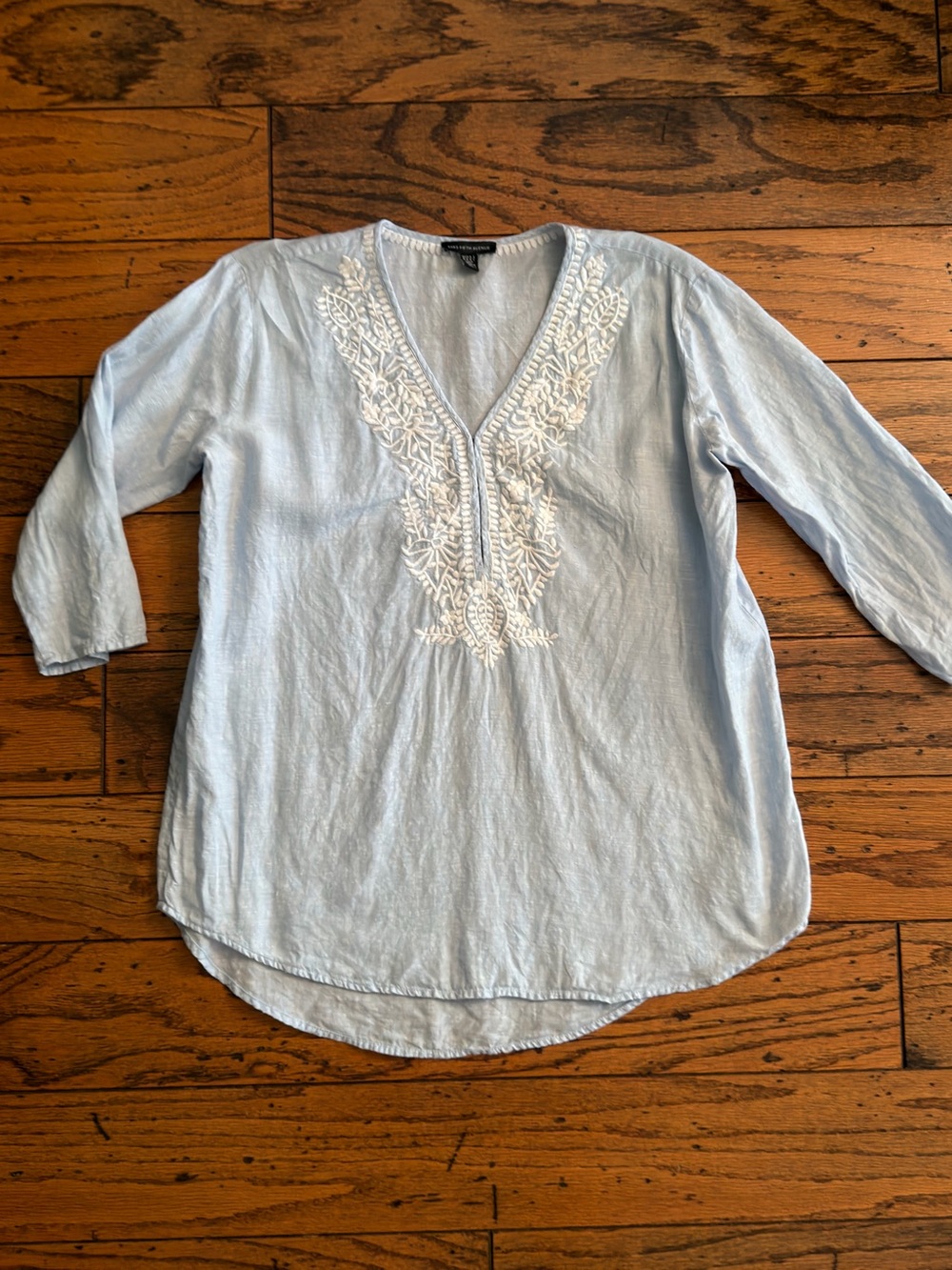 Saks Fifth Avenue Light Blue Embroidered V-Neck Tunic